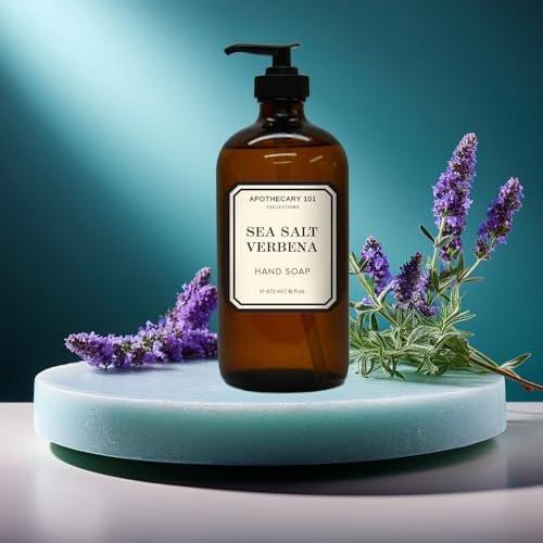 Apothecary 101 Glas Handseife Set – 4 x 500 ml Flaschen mit Meersalz Verbene, Heidelbeere, Lilie Rose & Kokosnuss Zitrus – Home & Body Company