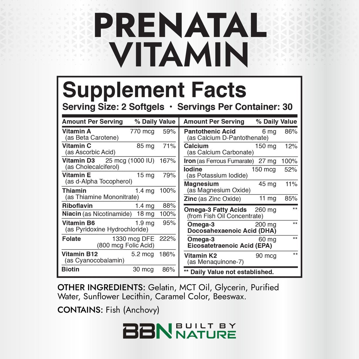 Built by Nature Schwangerschaftsvitamine für Frauen – Präparat mit DHA, Eisen & Folsäure – Multivitamin Weichkapseln – 60 Stück