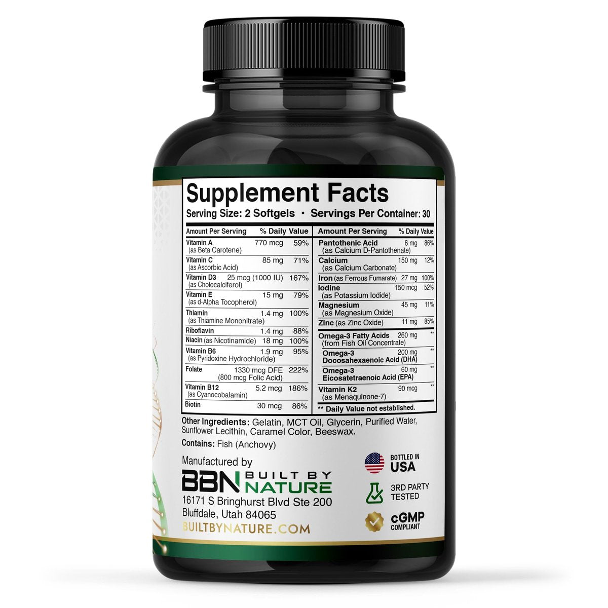 Built by Nature Schwangerschaftsvitamine für Frauen – Präparat mit DHA, Eisen & Folsäure – Multivitamin Weichkapseln – 60 Stück