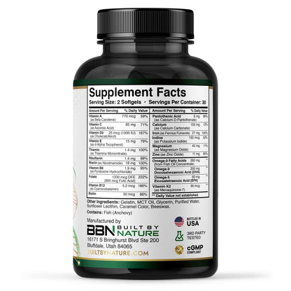 Built by Nature Schwangerschaftsvitamine für Frauen – Präparat mit DHA, Eisen & Folsäure – Multivitamin Weichkapseln – 60 Stück