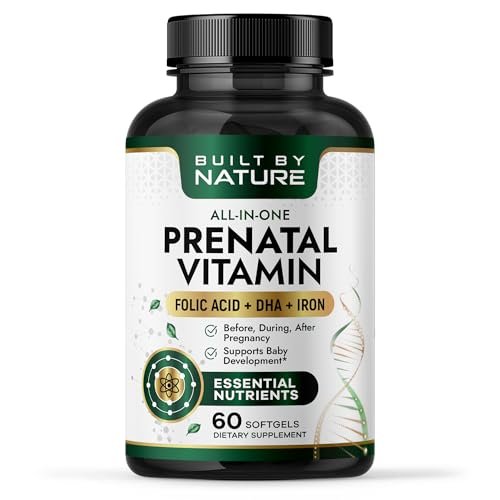 Built by Nature Schwangerschaftsvitamine für Frauen – Präparat mit DHA, Eisen & Folsäure – Multivitamin Weichkapseln – 60 Stück