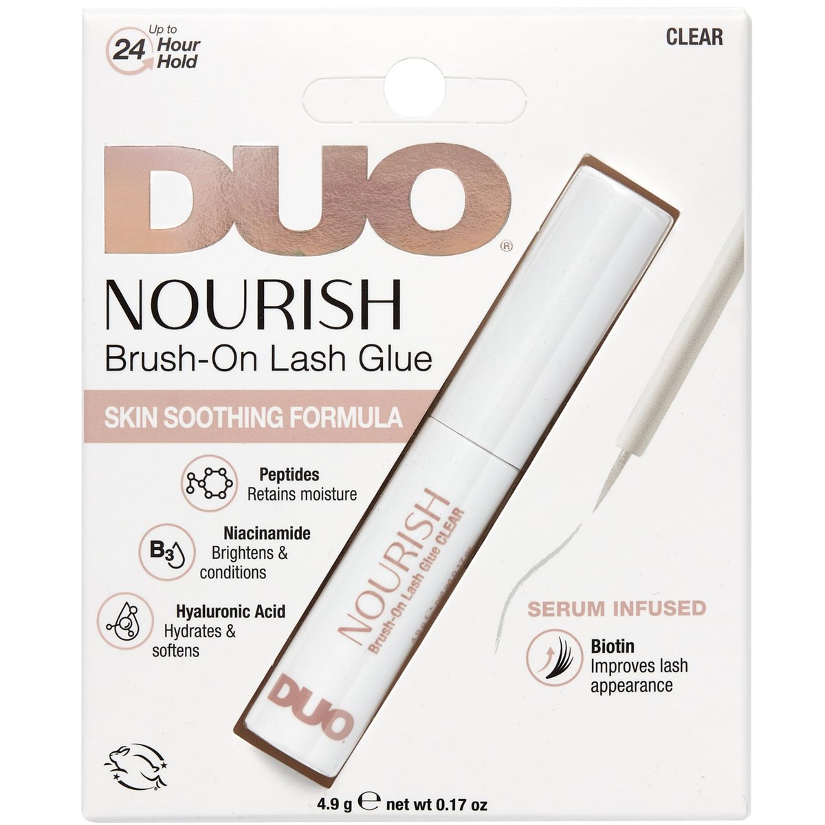 DUO Nourish Brush-On Transparenter Wimpernkleber – 24h starker Halt mit Peptiden, Niacinamid & Biotin, sanfter Wimpernkleber für empfindliche Augen