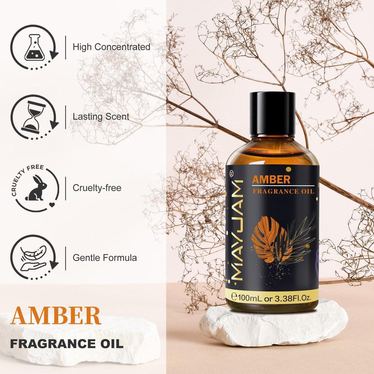 Amber Duftöl – MAYJAM 100 ml Ätherisches Öl für Diffuser, Seifen- und Kerzenherstellung, langanhaltend