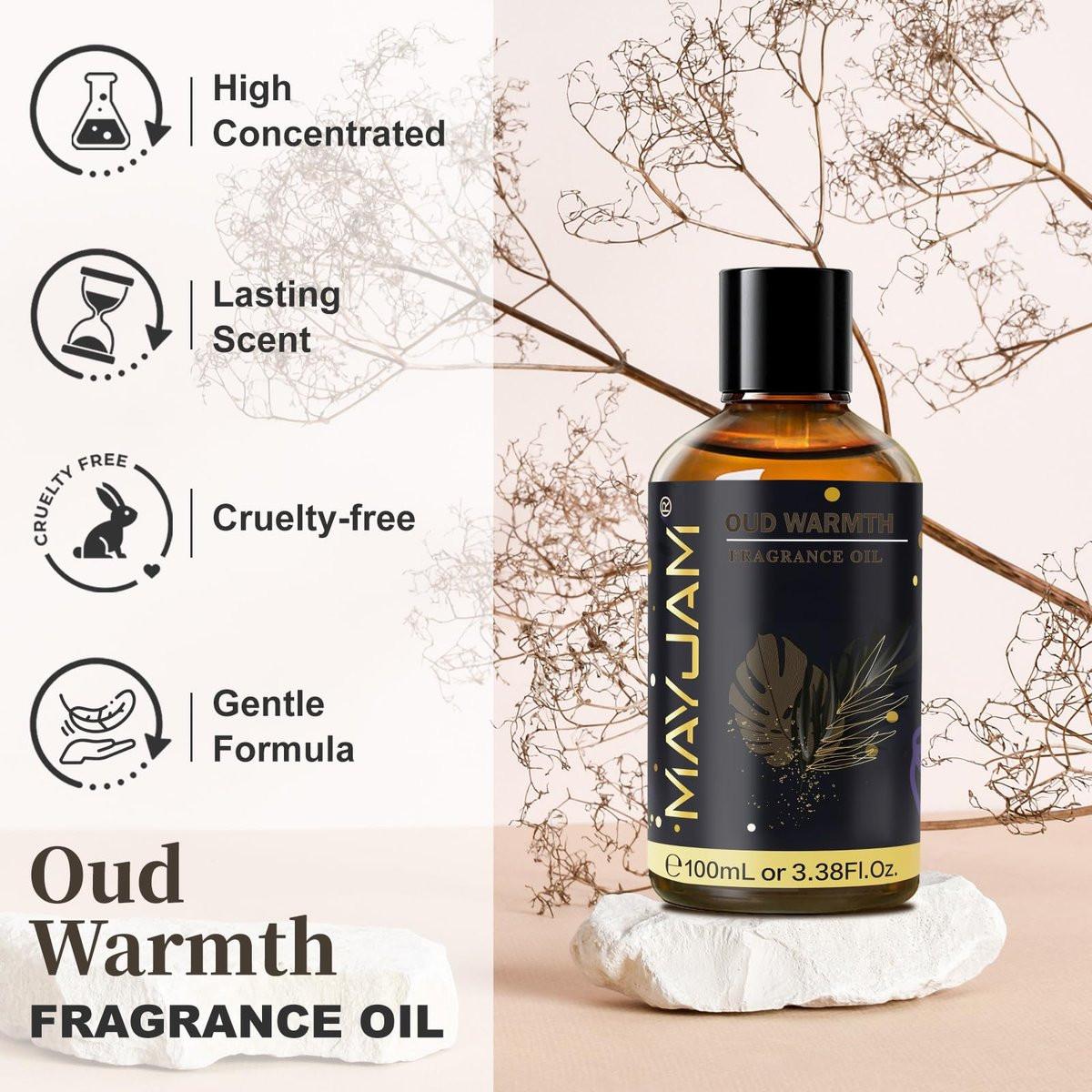 MAYJAM Oud Warmth Duftöl – 100 ml – Langanhaltendes ätherisches Öl für Diffuser, Seifen- und Kerzenherstellung