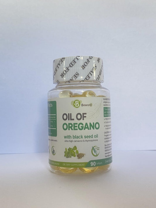 BEWORD Oreganoöl mit Schwarzkümmelöl, 90 Softgels, 2-in-1 Nahrungsergänzungsmittel für die Immunabwehr mit hohem Carvacrol- und Thymoquinongehalt | pflanzlich, nicht-GVO