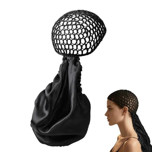 2-in-1 Wickelhaube Haarnetz Reversibel, Verstellbare Haarnetz-Kappe, Doppellagig für langes Haar, Glätteisen-Set, Zopfhaube für lockiges schwarzes Haar