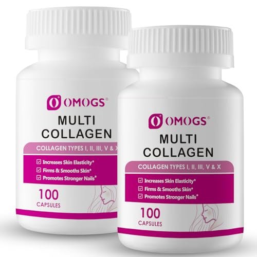 OMOGS 2er-Pack Kollagen-Peptid-Kapseln – Hydrolysiertes Kollagen mit Präbiotikum & Cranberry-Extrakt – 200 Kapseln für Haar, Haut, Nägel, Gelenke, Verdauung & Immunsystem