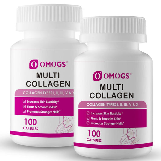 OMOGS 2er-Pack Kollagen-Peptid-Kapseln – Hydrolysiertes Kollagen mit Präbiotikum & Cranberry-Extrakt – 200 Kapseln für Haar, Haut, Nägel, Gelenke, Verdauung & Immunsystem