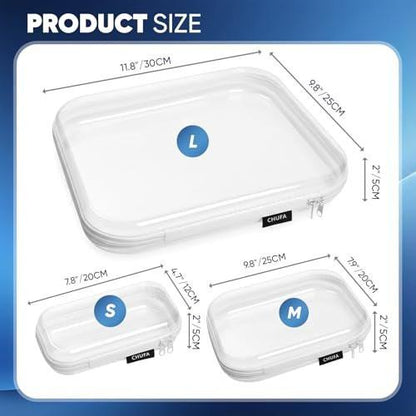6er-Pack Klarsicht-Hartschalen-Reißverschluss-Etuis, durchsichtige Hartplastik-Organizer-Taschen für Reisen – Toilettenartikel, Make-up, Elektronik & Stifte, bruchsichere Aufbewahrung, 3 Größen (2 klein/2 mittel/2 groß)