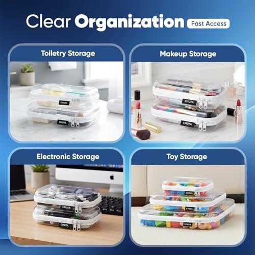 6er-Pack Klarsicht-Hartschalen-Reißverschluss-Etuis, durchsichtige Hartplastik-Organizer-Taschen für Reisen – Toilettenartikel, Make-up, Elektronik & Stifte, bruchsichere Aufbewahrung, 3 Größen (2 klein/2 mittel/2 groß)