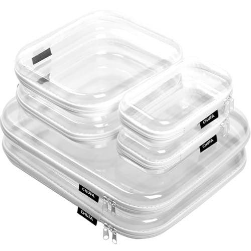 6er-Pack Klarsicht-Hartschalen-Reißverschluss-Etuis, durchsichtige Hartplastik-Organizer-Taschen für Reisen – Toilettenartikel, Make-up, Elektronik & Stifte, bruchsichere Aufbewahrung, 3 Größen (2 klein/2 mittel/2 groß)