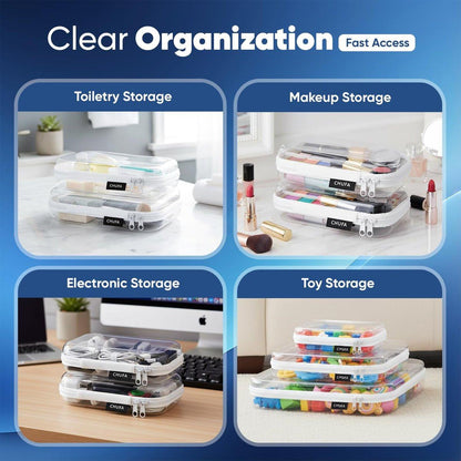6er-Pack Klarsicht-Hartschalen-Reißverschluss-Etuis, durchsichtige Hartplastik-Organizer-Taschen für Reisen – Toilettenartikel, Make-up, Elektronik & Stifte, bruchsichere Aufbewahrung, 3 Größen (2 klein/2 mittel/2 groß)