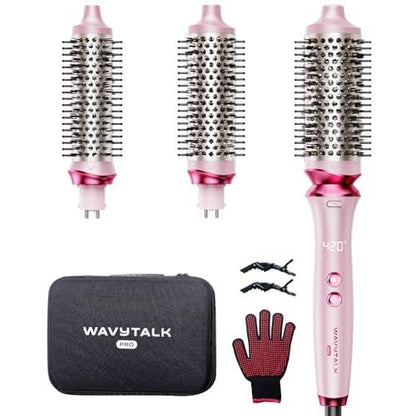 Wavytalk Heatwave Pro Ionen-Haarbürsten-Set, 3 Größen beheizte Rundbürsten für kurzes bis langes Haar, bilaterale negative Ionen für frizzfreies, glänzendes Styling, Pink