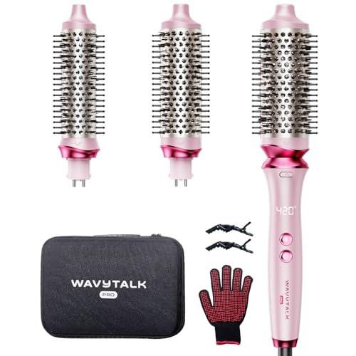Wavytalk Heatwave Pro Ionen-Haarbürsten-Set, 3 Größen beheizte Rundbürsten für kurzes bis langes Haar, bilaterale negative Ionen für frizzfreies, glänzendes Styling, Pink