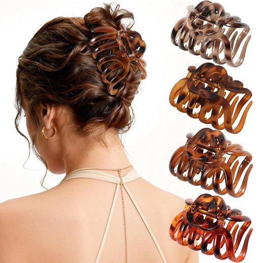 4 Stück 3,8 Zoll Oktopus-Haarklammern, Große Schildpatt-Haarklammern für Frauen und Mädchen, Starker Halt für Dickes Haar, Haaraccessoires als Geschenk