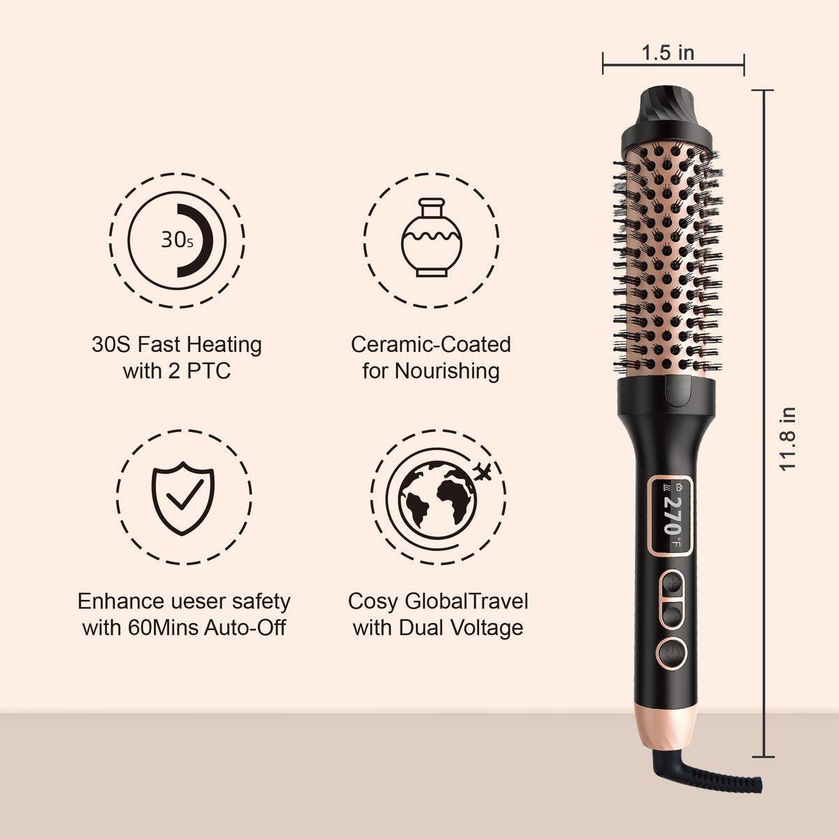 NONK Thermobürste 1,5 Zoll – Runde Heizbürste mit langlebiger Spannung, Lockenstab für alle Haartypen, Turmalin-Keramik, 5 Temperaturstufen, Roségold