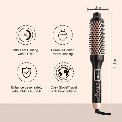 NONK Thermobürste 1,5 Zoll – Runde Heizbürste mit langlebiger Spannung, Lockenstab für alle Haartypen, Turmalin-Keramik, 5 Temperaturstufen, Roségold