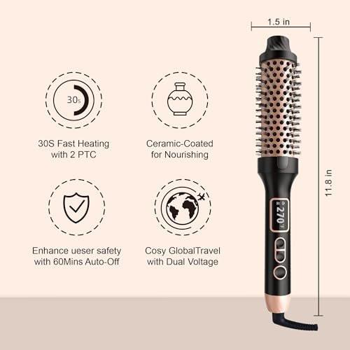 NONK Thermobürste 1,5 Zoll – Runde Heizbürste mit langlebiger Spannung, Lockenstab für alle Haartypen, Turmalin-Keramik, 5 Temperaturstufen, Roségold
