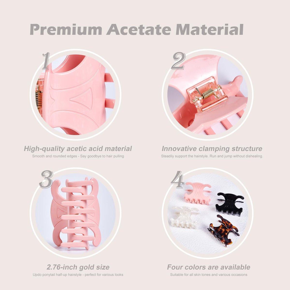 Premium Acetat-Schmetterlings-Haarklammern, 4er-Pack. Mittlere Haarkrallen mit sicherem Halt für Hochsteckfrisuren (7 x 4,2 cm)