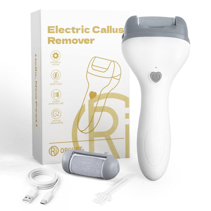 Orivibe Elektrischer Hornhautentferner für die Füße – 2 Geschwindigkeiten, feine & grobe Walzen, USB-C wiederaufladbar, 60 Minuten Laufzeit, Reinigungsbürste – Glatte Fersen zu Hause mit Fußfeile zur Entfernung abgestorbener Haut