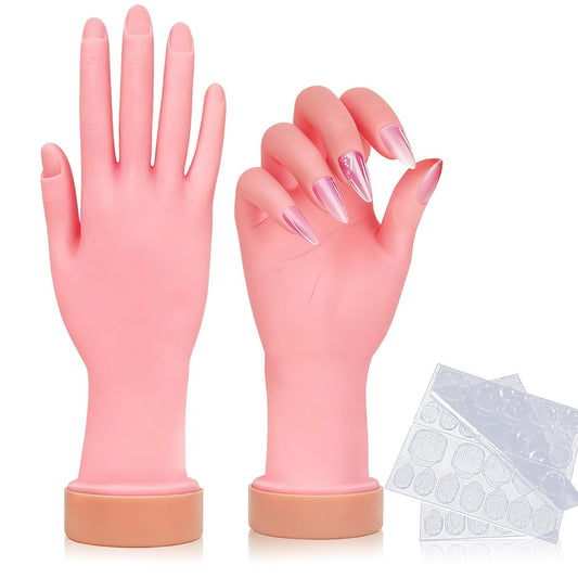 HungGato 1 Stück Silikon Übungshand für Nageltraining mit 48 Klebepads, Flexible Wiederverwendbare Mannequin-Hand für Acrylnägel, Gelpolitur, Maniküre und Nagelkunst