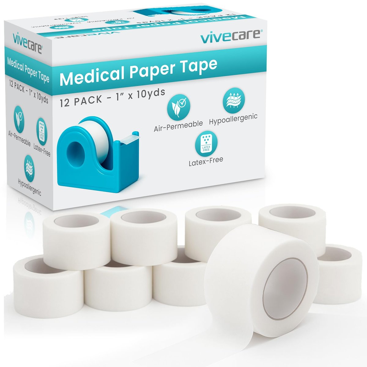 Vivecare Medical Paper Tape – Hypoallergenes Chirurgisches Pflaster für die Wundversorgung – Atmungsaktiv, Sanft & Latexfrei – Erste-Hilfe-Klebeband für empfindliche Haut, Verbände & Mull (1'' x 10 yd)
