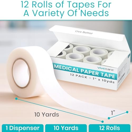 Vivecare Medical Paper Tape – Hypoallergenes Chirurgisches Pflaster für die Wundversorgung – Atmungsaktiv, Sanft & Latexfrei – Erste-Hilfe-Klebeband für empfindliche Haut, Verbände & Mull (1'' x 10 yd)