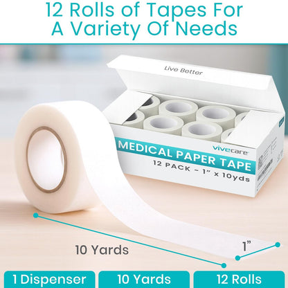 Vivecare Medical Paper Tape – Hypoallergenes Chirurgisches Pflaster für die Wundversorgung – Atmungsaktiv, Sanft & Latexfrei – Erste-Hilfe-Klebeband für empfindliche Haut, Verbände & Mull (1'' x 10 yd)