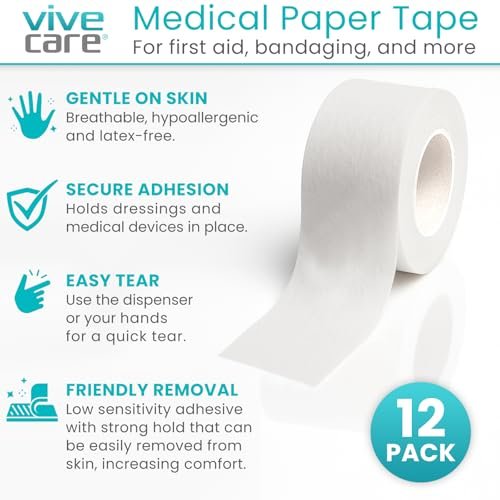 Vivecare Medical Paper Tape – Hypoallergenes Chirurgisches Pflaster für die Wundversorgung – Atmungsaktiv, Sanft & Latexfrei – Erste-Hilfe-Klebeband für empfindliche Haut, Verbände & Mull (1'' x 10 yd)