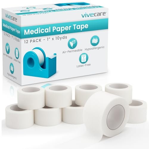 Vivecare Medical Paper Tape – Hypoallergenes Chirurgisches Pflaster für die Wundversorgung – Atmungsaktiv, Sanft & Latexfrei – Erste-Hilfe-Klebeband für empfindliche Haut, Verbände & Mull (1'' x 10 yd)