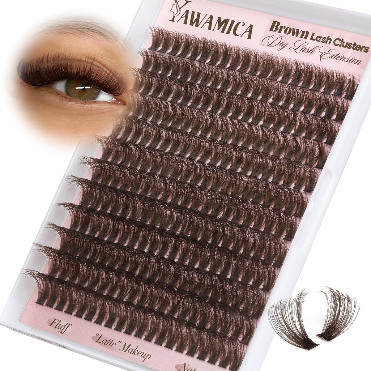 Yawamica Dunkelbraune Wimpernclustern 80D Flauschig Wispy Volumen Cluster Wimpernverlängerungen D Curl 10–18mm Einzelne Cluster Wimpern 240 Stück Braune Wimperncluster DIY Wimpernverlängerung für Natürlichen Glamour Look