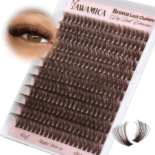 Yawamica Dunkelbraune Wimpernclustern 80D Flauschig Wispy Volumen Cluster Wimpernverlängerungen D Curl 10–18mm Einzelne Cluster Wimpern 240 Stück Braune Wimperncluster DIY Wimpernverlängerung für Natürlichen Glamour Look