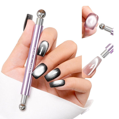 GELLEN Doppelend-Katzenaugen-Magnetstab für Nägel – Doppelter Katzenaugen-Gel-Nagellack-Magnetwerkzeug mit runden Perlen, multifunktionaler Katzenaugen-Nagelkunst-Effekt für Zuhause oder Salon DIY