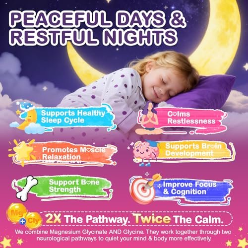 Magnesium Glycinat Gummis für Kinder ab 4 Jahren & Erwachsene, 90 Stück – Ohne Melatonin, Zuckerfrei, Vegan mit Glycin, L-Theanin, B6, D3, Zink & Omega 3 – Himbeergeschmack