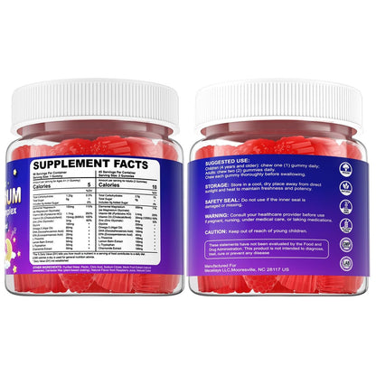 Magnesium Glycinat Gummis für Kinder ab 4 Jahren & Erwachsene, 90 Stück – Ohne Melatonin, Zuckerfrei, Vegan mit Glycin, L-Theanin, B6, D3, Zink & Omega 3 – Himbeergeschmack