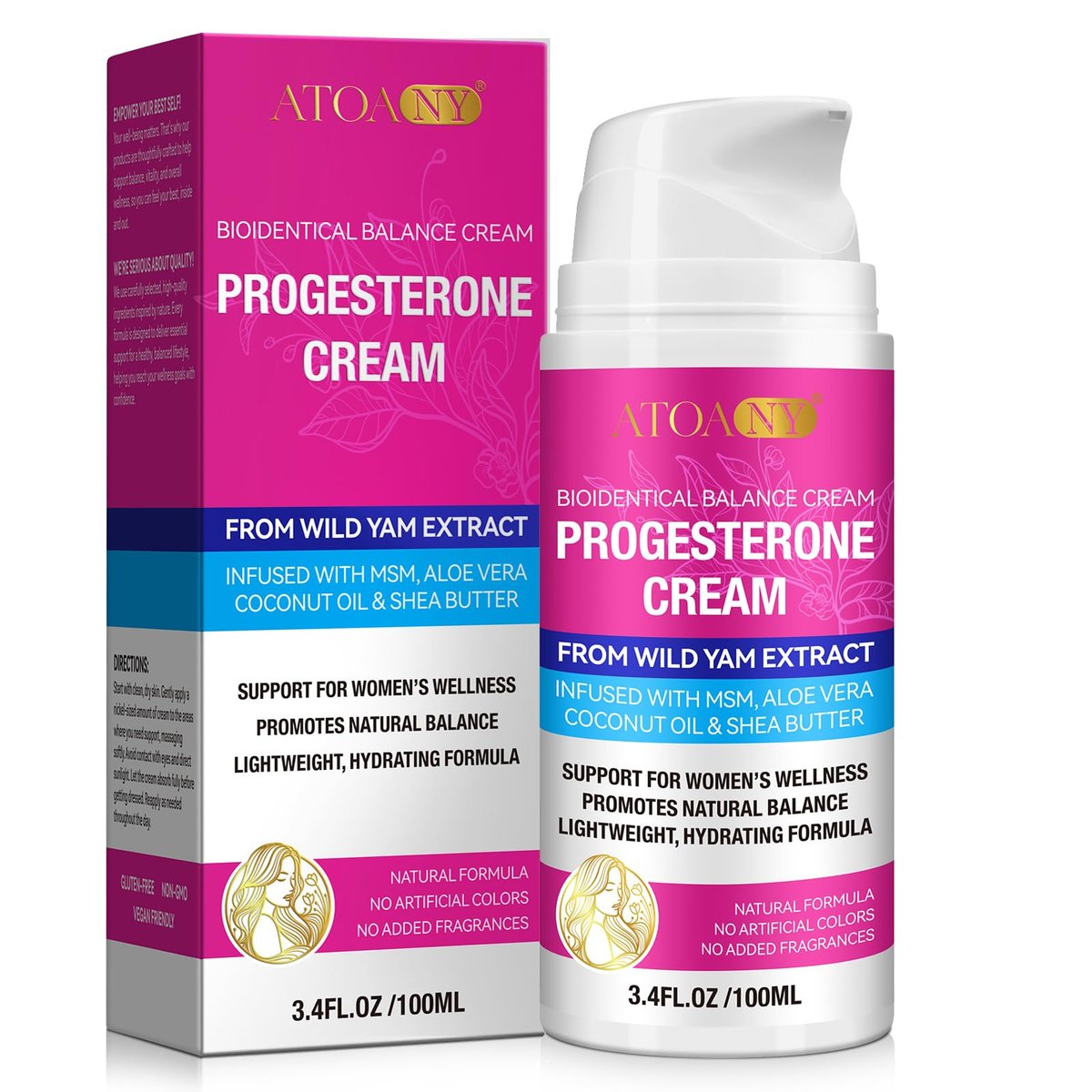 Progesteron-Balance-Creme für Frauen – mit MSM, Aloe Vera, Kokosöl & Sheabutter | 3,4 fl oz, glutenfrei, nicht-GVO, vegan-freundlich | Täglicher Hautkomfort & ausgewogenes Hautbild