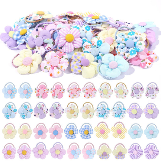 40 Stück Haarspangen für Kleinkinder – Mädchen Blumen-Haarbänder, 5 cm Mini Scrunchies, elastische Gummihaarbänder für Kinder, Kleinkinder, Babys, mehrfarbig