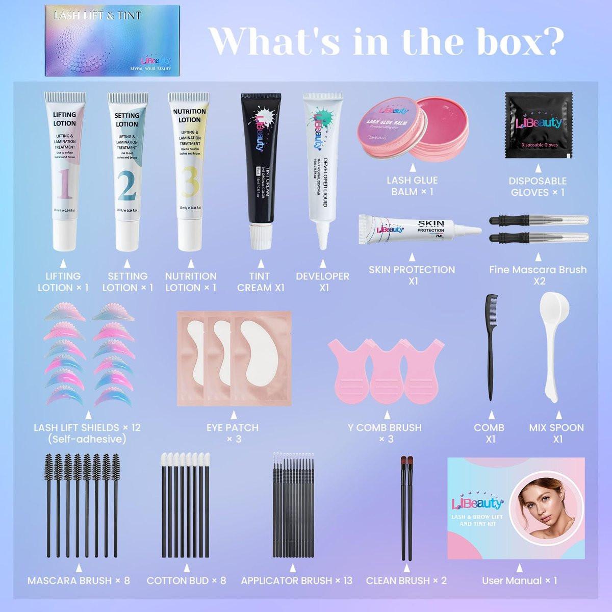 Libeauty Wimpernlifting und Schwarzfärbe-Set – 4-in-1 Wimpernpermanente & Brauenlamination für zu Hause