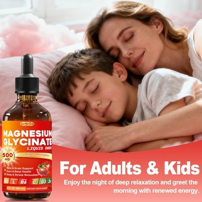 Magnesium Glycinat Flüssig 500mg – Hochabsorbierend mit Vitamin B6, D3, C, Zink – Unterstützt Stimmung, Schlaf, Herz- & Knochengesundheit – Vegan, Non-GMO, Glutenfrei – 60 ml, Erdbeergeschmack