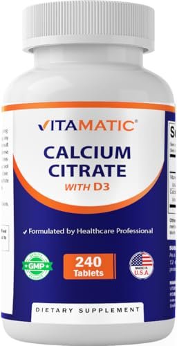 Vitamatic Calciumcitrat mit Vitamin D3 – 240 Tabletten – Hoch absorbierbares Calciumcitrat mit D3 – Nicht-GVO, Glutenfrei