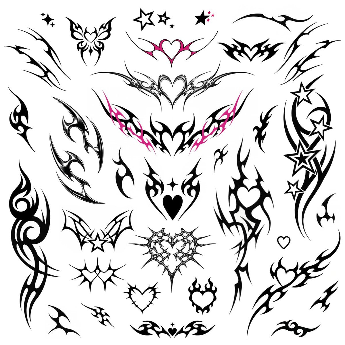 Pixel Hearts Edgy Y2K Temporäre Tattoos | CyberSigilism Tramp Stamps | Realistische wasserfeste Fake Tattoos | Festival, Junggesellinnenabschied, Halloween, Geburtstagsgeschenke, Accessoires