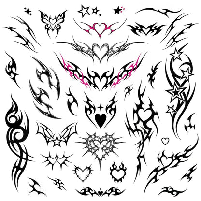 Pixel Hearts Edgy Y2K Temporäre Tattoos | CyberSigilism Tramp Stamps | Realistische wasserfeste Fake Tattoos | Festival, Junggesellinnenabschied, Halloween, Geburtstagsgeschenke, Accessoires