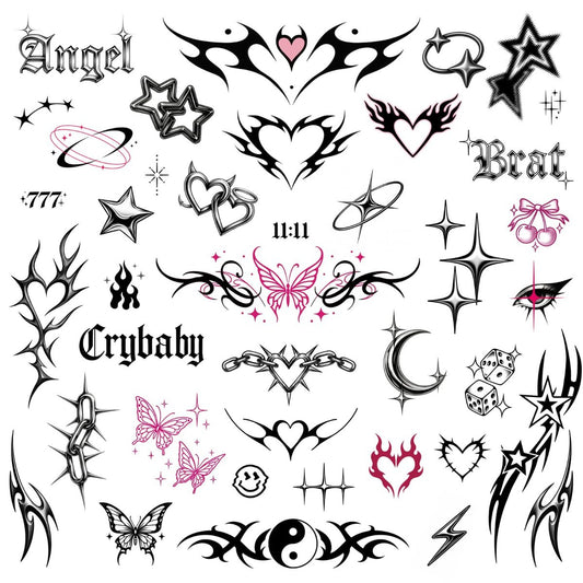Pixel Hearts Cute Y2K Temporäre Tattoos | Realistische Wasserfeste Fake Tattoos | Festival, Junggesellinnenabschied, Halloween, Geburtstagsgeschenke, Accessoires