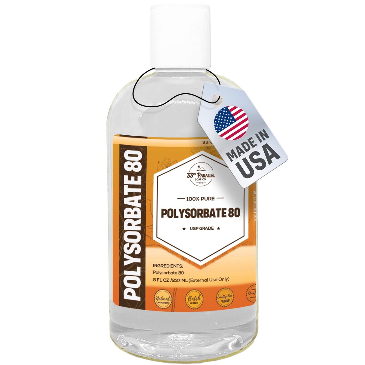 Polysorbat 80 (240 ml) | USP-Qualität – Tween 80 Natürlicher Emulgator & Lösungsvermittler für ätherische Öle, Düfte, Lotionen, Shampoos & Badezusätze | Verbessert Klarheit & Stabilität | 240 ml