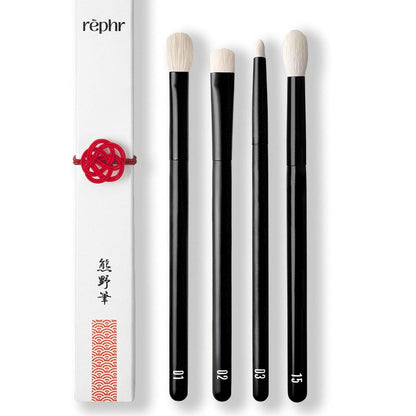 rephr The Core Eye Set – 4 Handgefertigte Japanische Make-up-Pinsel mit Naturziegenhaar | Essentielles Augenpinsel-Set für Verblenden, Schattieren, Lidfalte & Details | Handgefertigt in Kumano, Japan