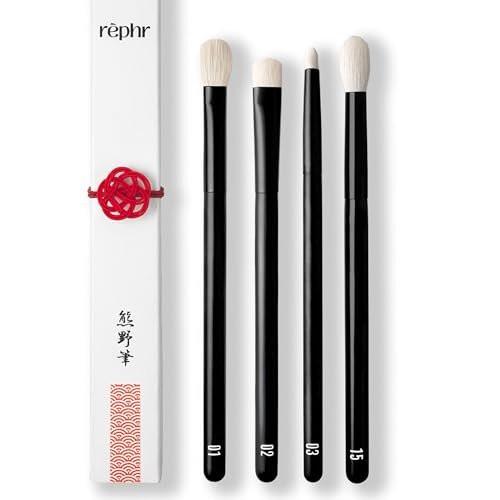 rephr The Core Eye Set – 4 Handgefertigte Japanische Make-up-Pinsel mit Naturziegenhaar | Essentielles Augenpinsel-Set für Verblenden, Schattieren, Lidfalte & Details | Handgefertigt in Kumano, Japan