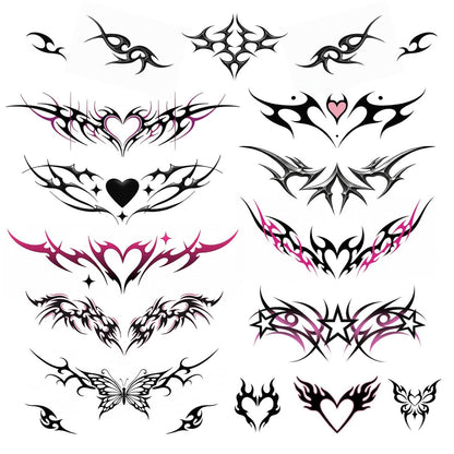 Pixel Hearts Tramp Stamp Temporäre Tattoos | Y2K Edgy Cybersigilism | Realistische Wasserfeste Fake Tattoos | Festival, Junggesellinnenabschied, Halloween, Geburtstagsgeschenke, Accessoires