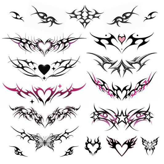 Pixel Hearts Tramp Stamp Temporäre Tattoos | Y2K Edgy Cybersigilism | Realistische Wasserfeste Fake Tattoos | Festival, Junggesellinnenabschied, Halloween, Geburtstagsgeschenke, Accessoires