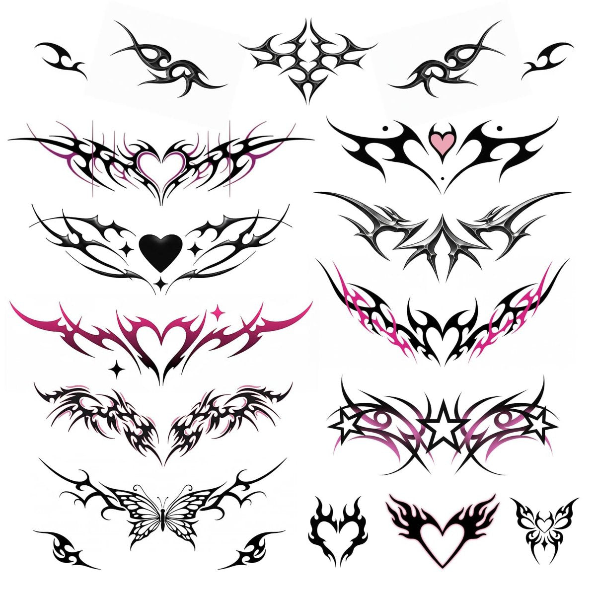 Pixel Hearts Tramp Stamp Temporäre Tattoos | Y2K Edgy Cybersigilism | Realistische Wasserfeste Fake Tattoos | Festival, Junggesellinnenabschied, Halloween, Geburtstagsgeschenke, Accessoires