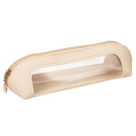 Gthiely Kleine Doppelseitige Durchsichtige Make-up-Tasche – Wasserfeste, tragbare Make-up-Pinseltasche aus PU-Leder, Kosmetik-Organizer mit Reißverschluss für Frauen, Zuhause, Reisen, Büro (Weiß)
